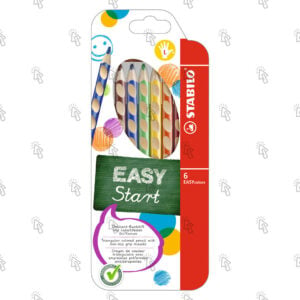 Pastelli a matita Stabilo EASYcolors, linea EASY Start: astuccio appendibile con 6 u., fusto per mancini