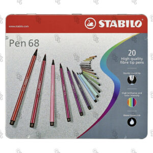Pennarelli da disegno Stabilo Pen 68: astuccio in metallo con 20 u., inchiostro colori assortiti