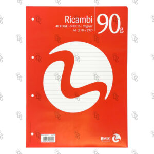 Ricambio per quaderni ad anelli Blasetti: doppio A4, 100 g/mq, rigatura BCO, 15 fg.