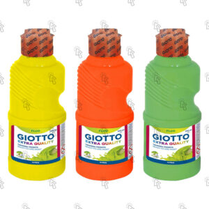Colori a tempera Giotto Extra Quality Paint Fluo: flacone da 250 ml, confezione con 3 u., giallo fluo – arancione fluo – verde fluo