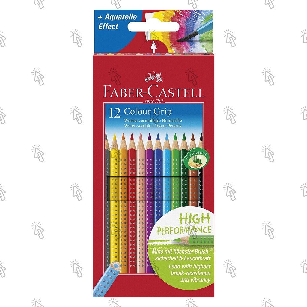Pastelli a matita Faber-Castell Colour Grip: astuccio appendibile con 12 u., mina colori assortiti